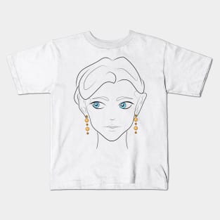 Blue Eyes Golden Earrings Concerned Girl Kids T-Shirt
